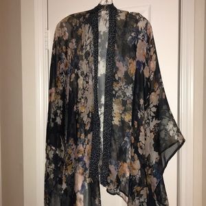 LOFT navy floral sheer wrap